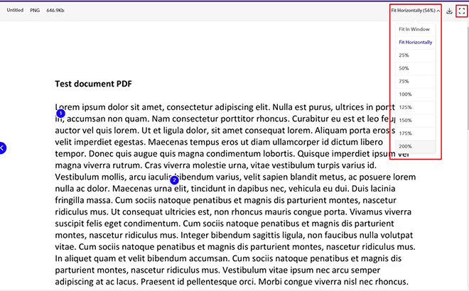 How to adjust the zoom level of a PDF MarkUp.