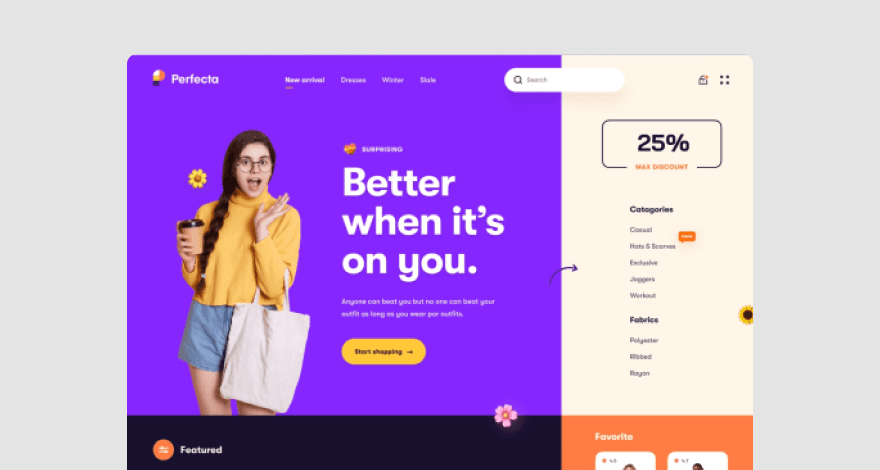 Online clothing store UI mockup