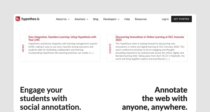 Hypothes.is' homepage.