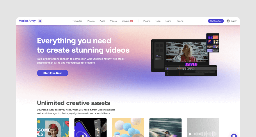 Motion Array homepage