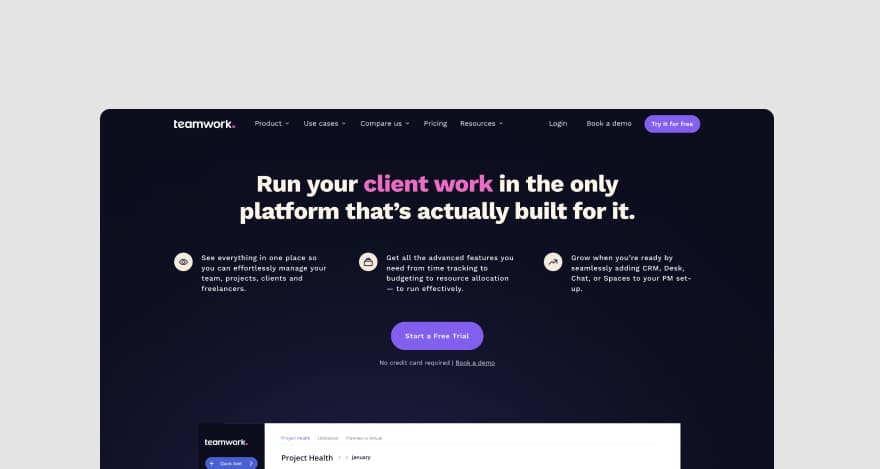 Teamwork's homepage.