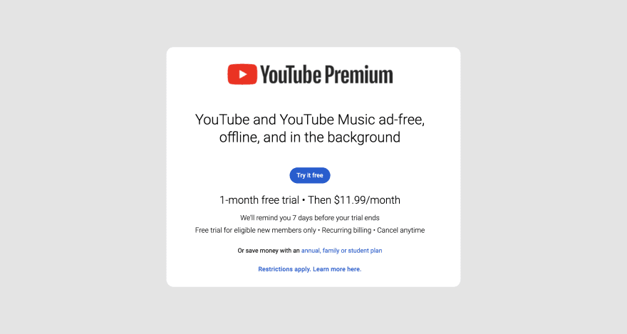 Youtube Premium's pricing