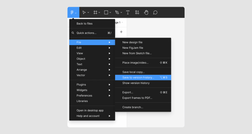 An example of creating and saving a new version.