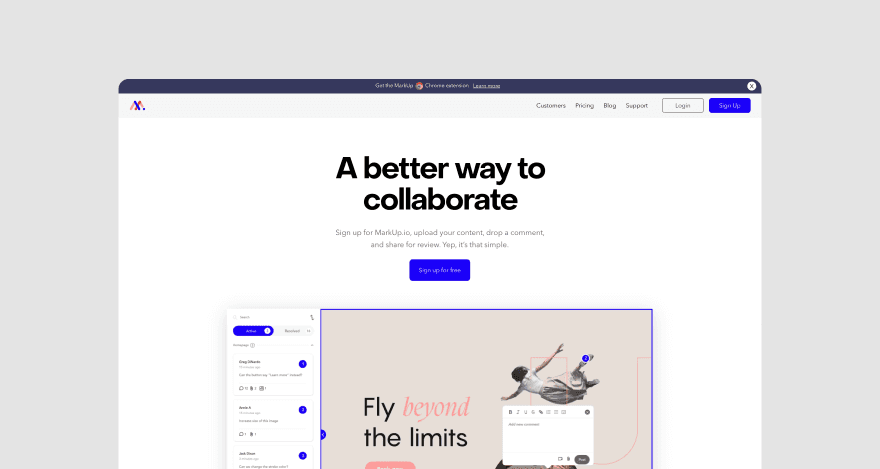 MarkUp.io's homepage