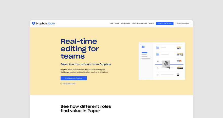 Dropbox Paper homepage