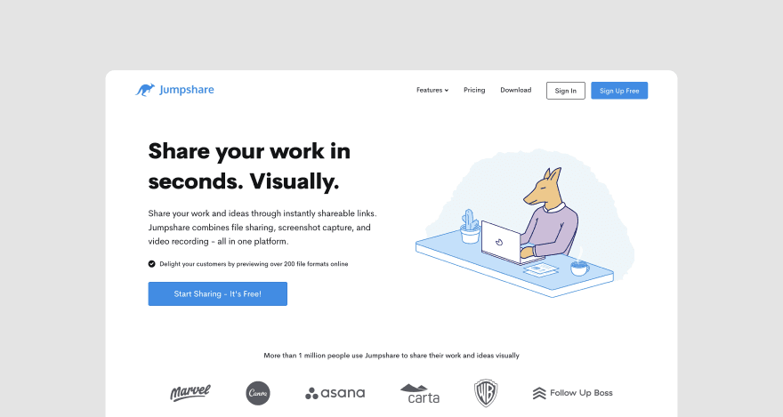 Jumpshare's homepage