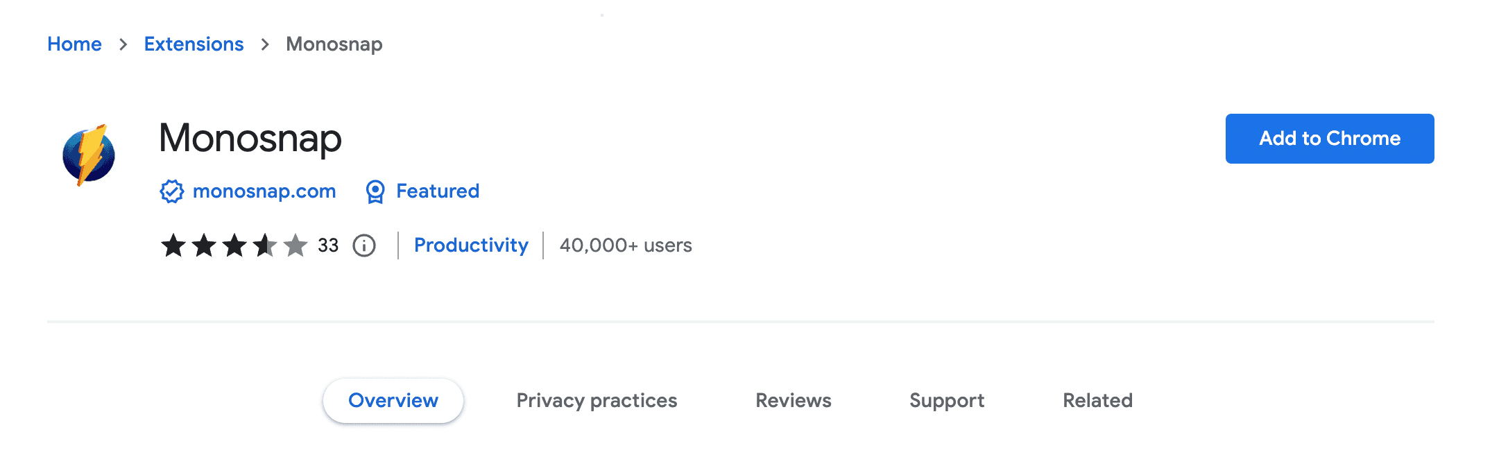 Monosnap extension homepage.