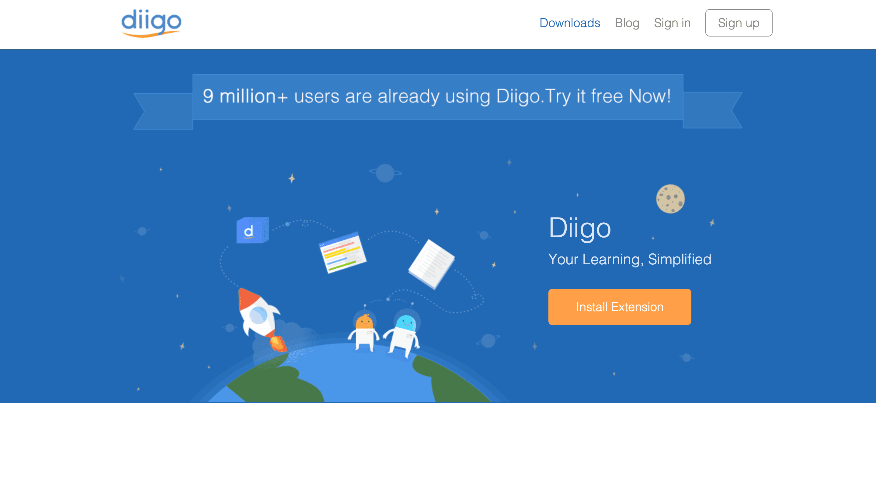 Diigo extension's homepage.