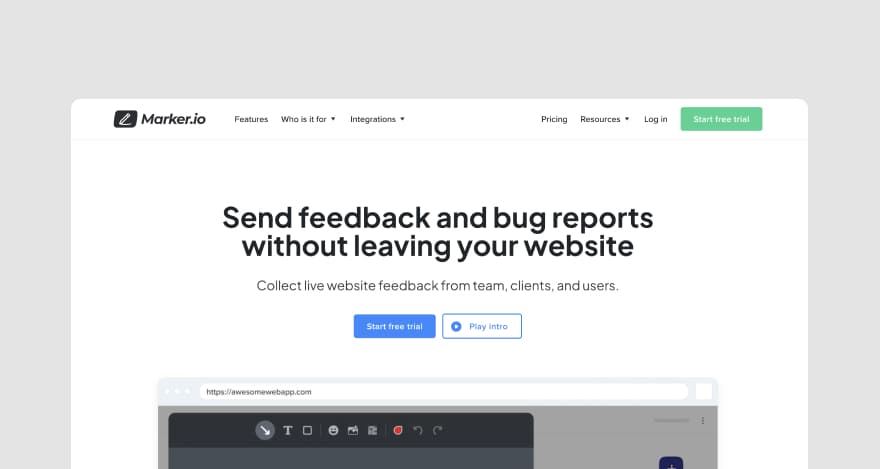 Marker.io's homepage.
