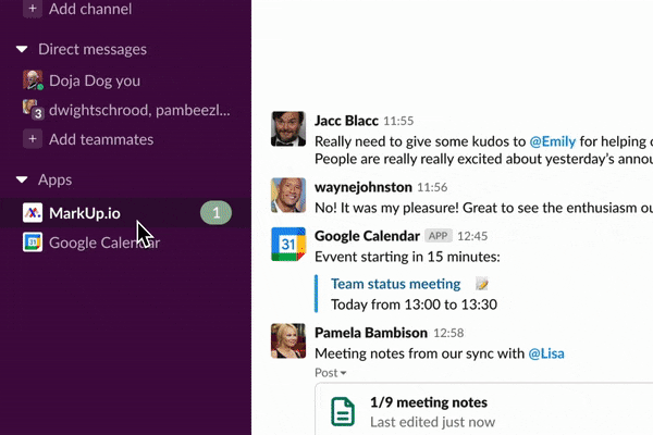 When you receive a MarkUp notification in Slack, it includes a screenshot highlighting the activity that requires your attention.