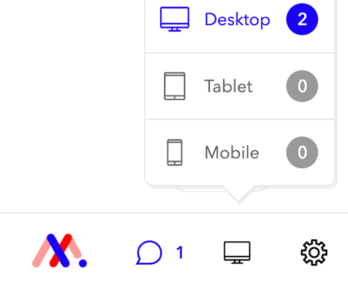 The view switcher in MarkUp.io showing Desktop, Tablet and Mobile options with comment counts