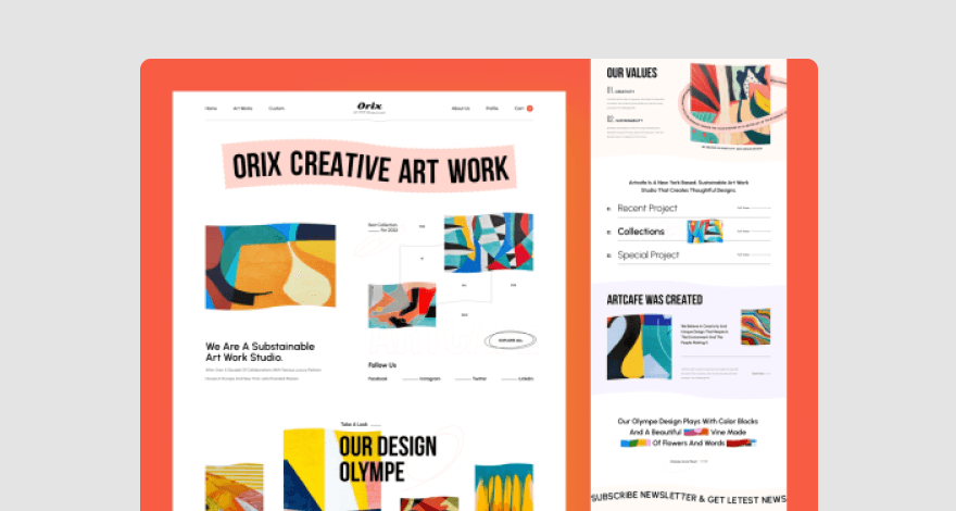 Artwork portfolio website mockup