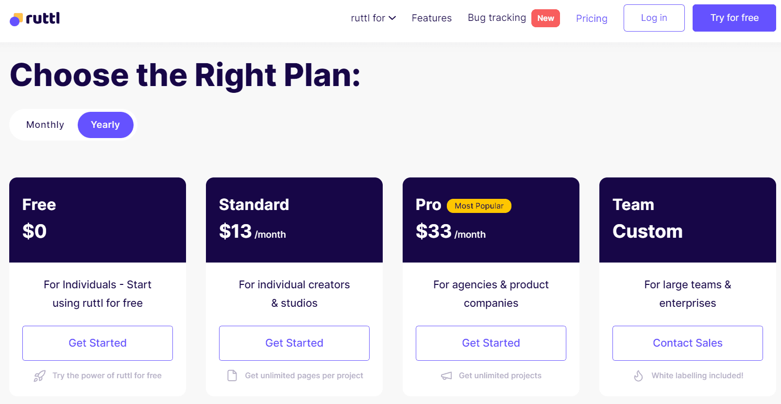 Ruttl pricing plans: Free, Pro ($4/month), Team ($12/month)