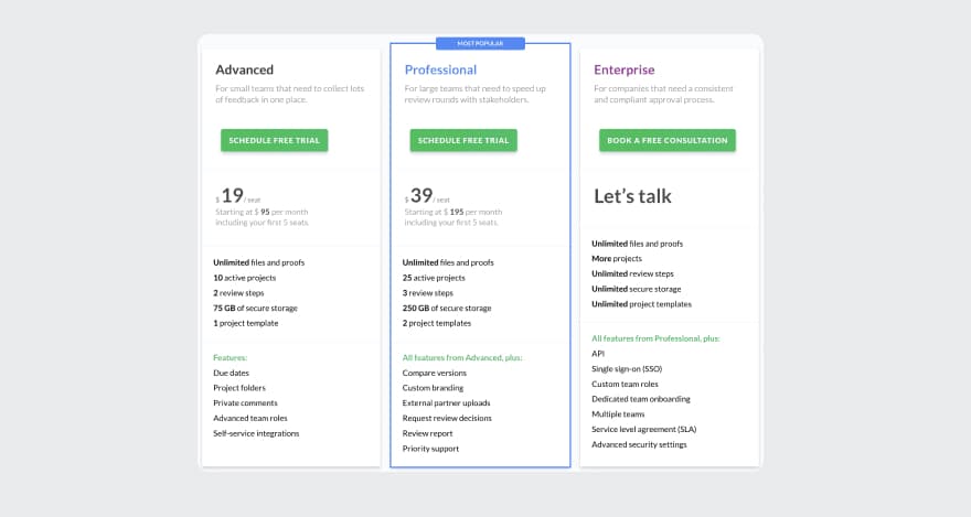 Pricing plans for Filestage.