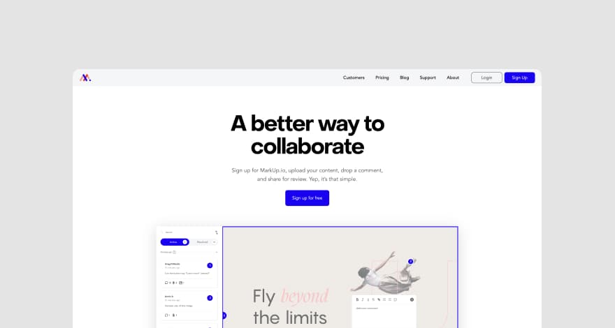 Homepage of web annotation tool MarkUp.io
