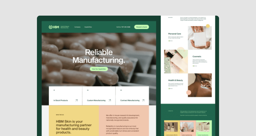 Manufacturing company website mockup