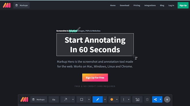 MarkUp Hero's homepage.