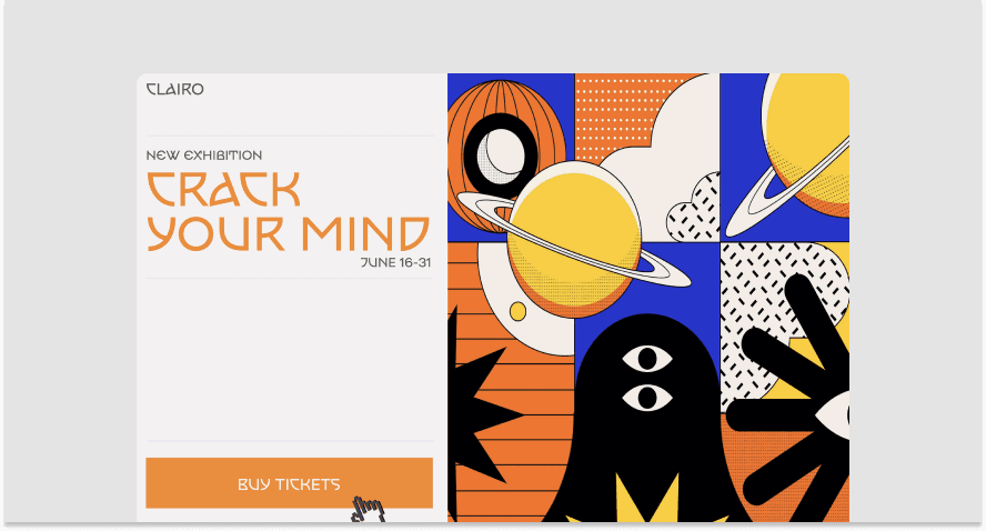 Screenshot of a landing page using vibrant blue, yellow, and orange colors.
