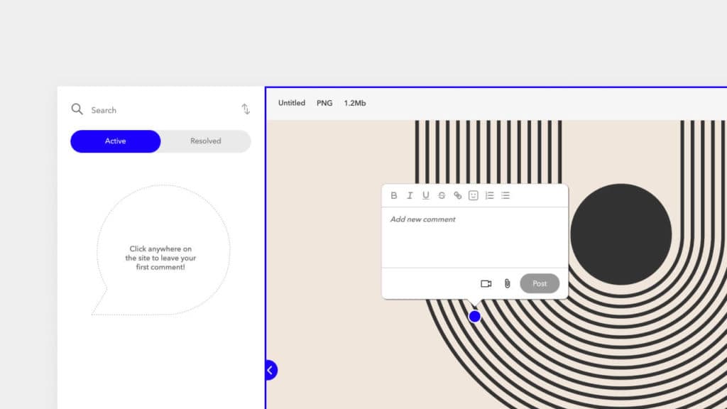 Example of user leaving a comment in the MarkUp.io user interface.
