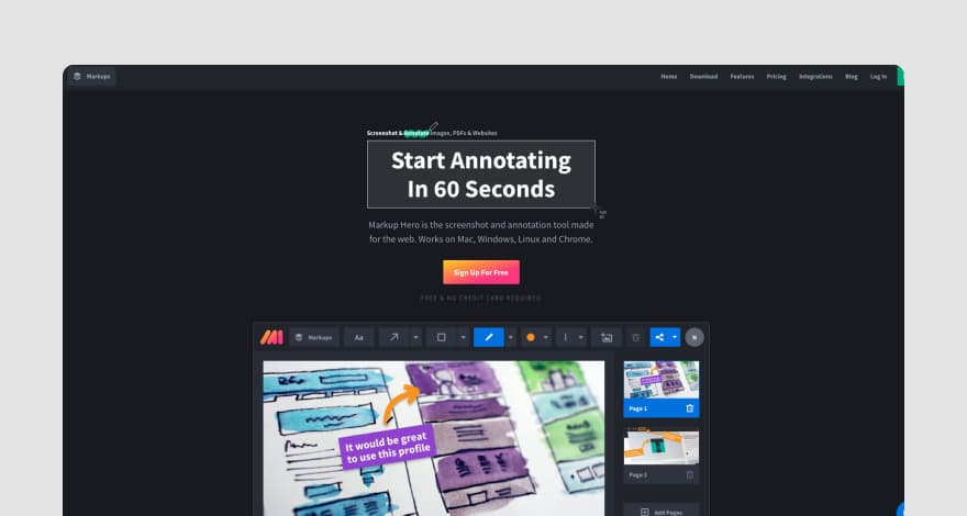 MarkUp Hero homepage