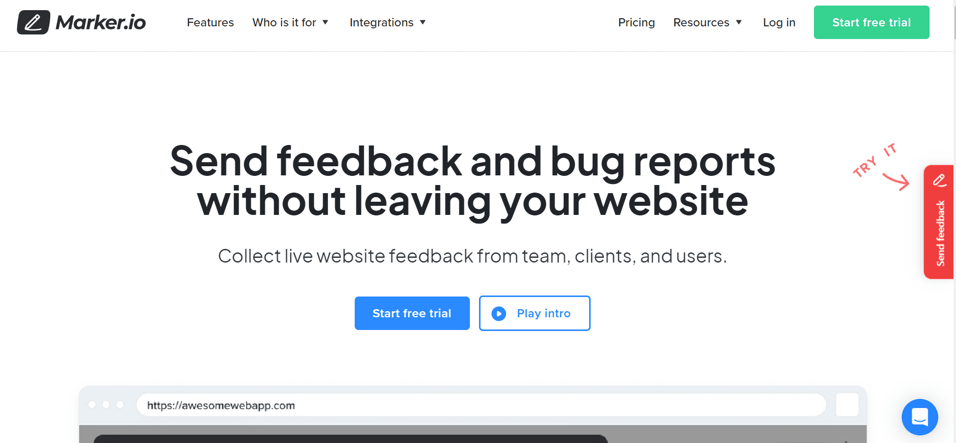 Marker.io's homepage