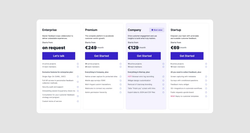 Usersnap's pricing.