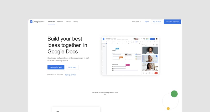 Google Docs homepage