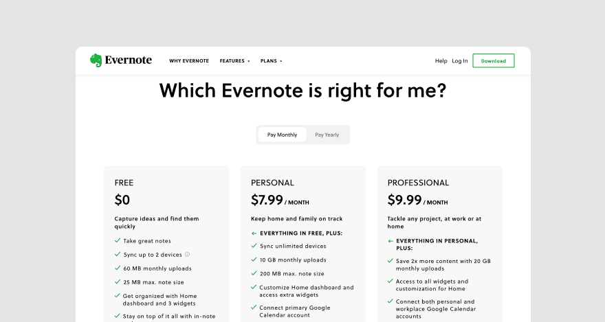 Evernote pricing