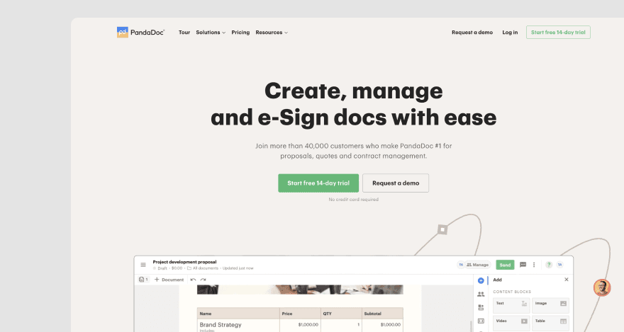 PandaDoc's homepage.