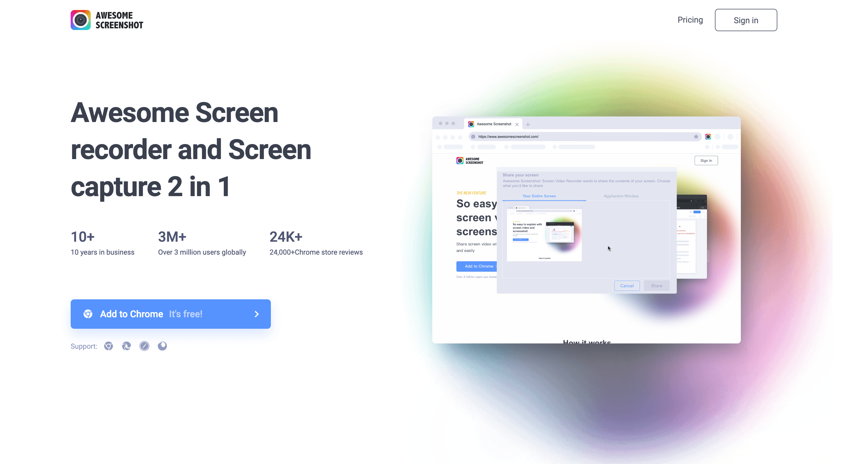 Awesome Screenshot's homepage.