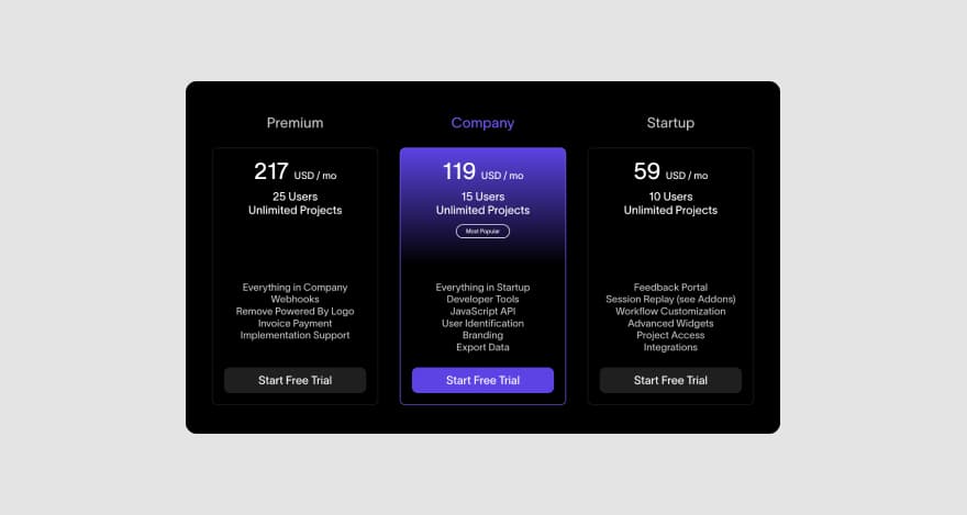 Userback's pricing.
