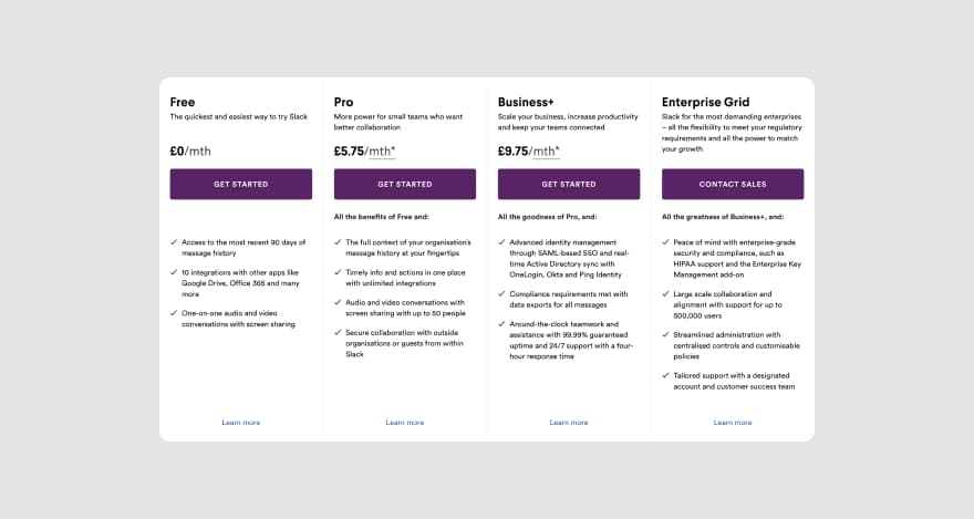 Slack's pricing.