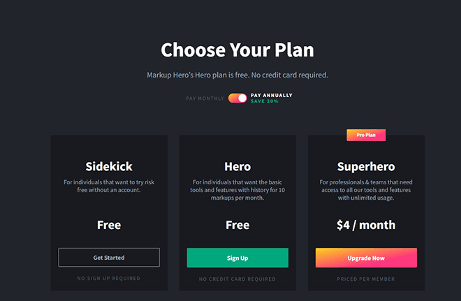 MarkUp Hero offers three pricing plans.