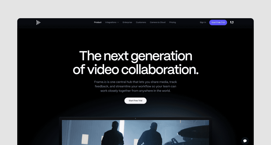 Frame.io homepage