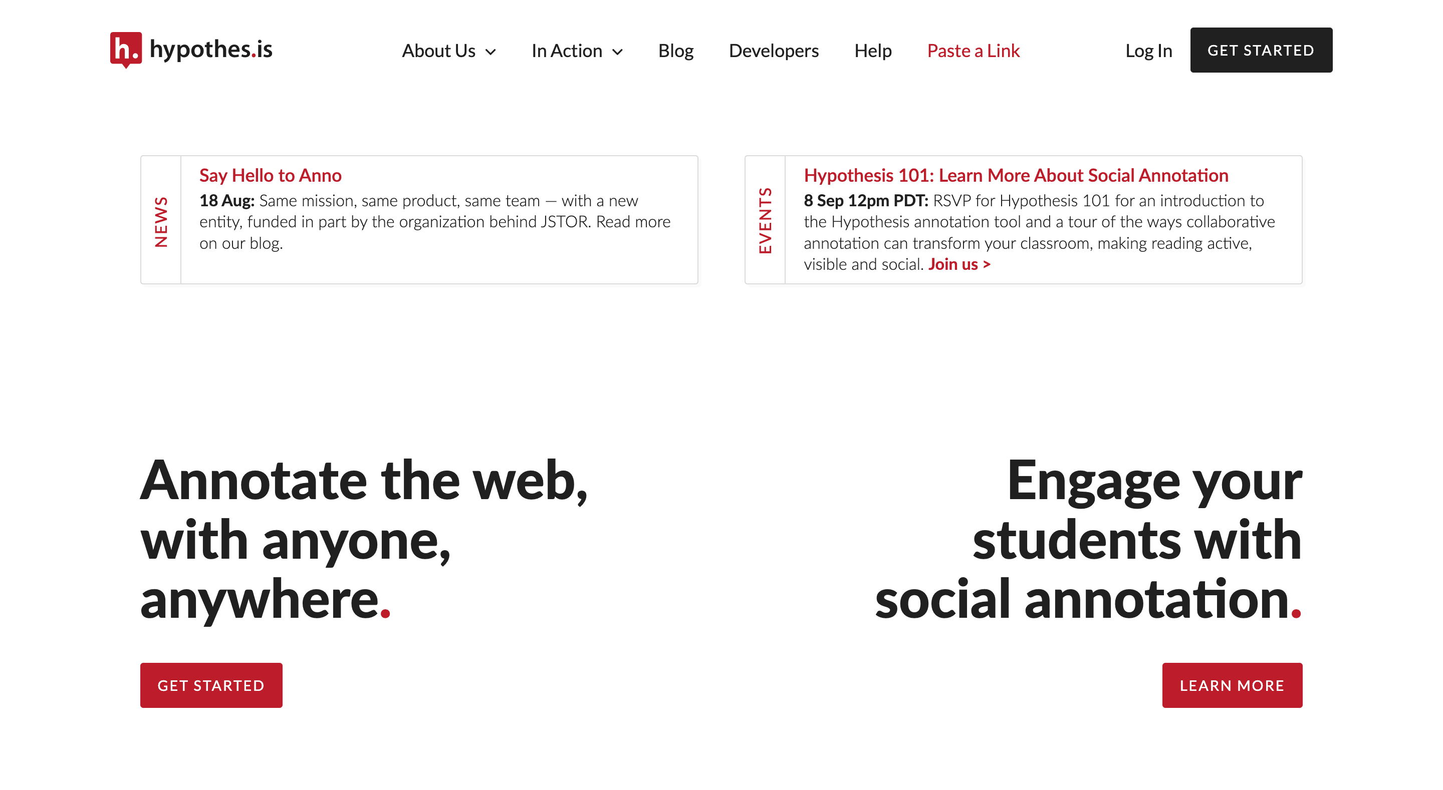 Hypothesis' homepage.