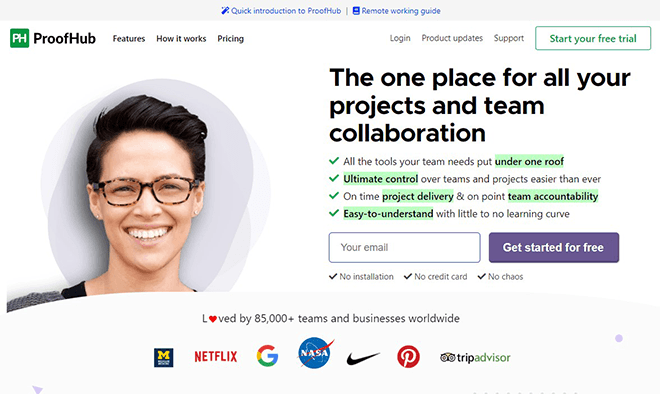 ProofHub's homepage.