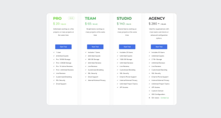 Pricing plans for ReviewStudio.