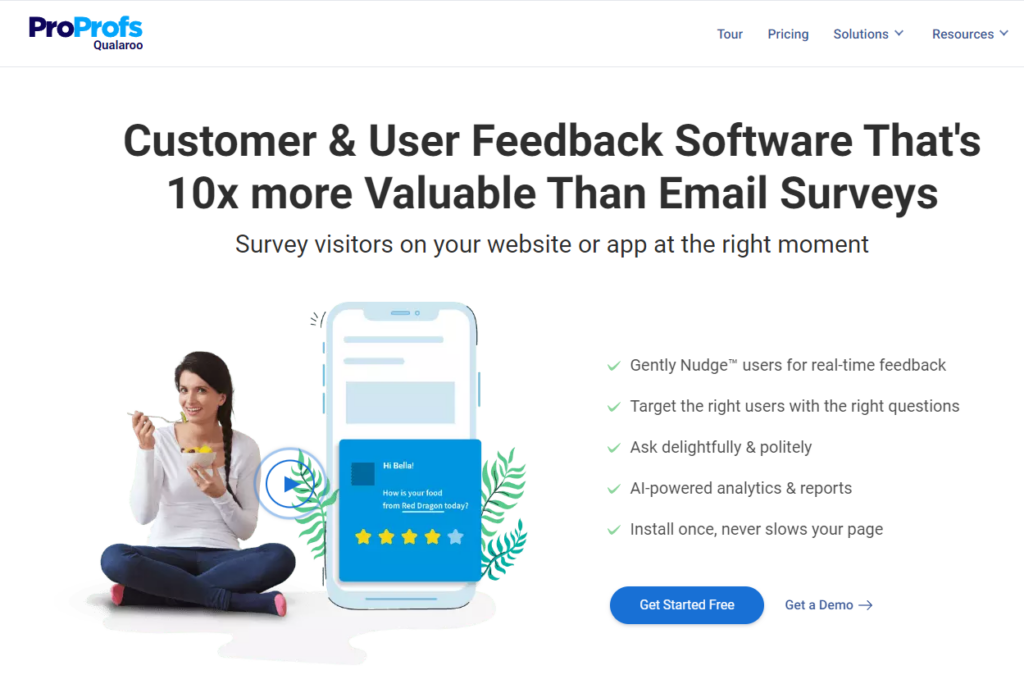 Qualaroo Product Feedback Tool Website Homepage Screenshot of the website homepage of the product feedback tool Qualaroo.