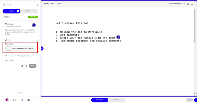 What the MarkUp.io Loom integration looks like