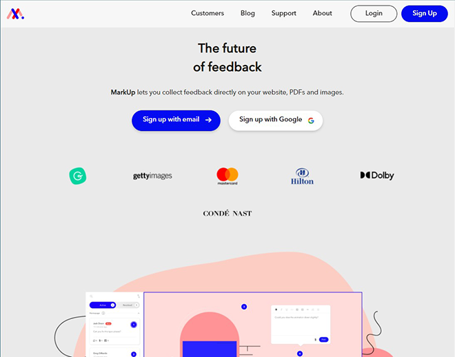 Artwork approval software MarkUp.io homepage
