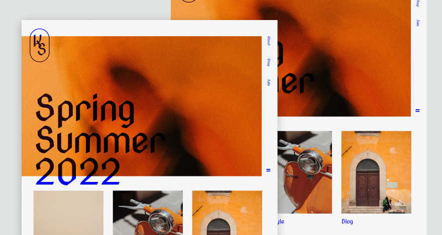 Example of a website mockup that features bright orange and yellow flames laid above pictures of a motorcycle and building.