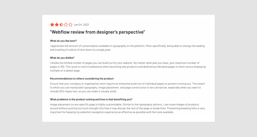 Webflow 3 star review