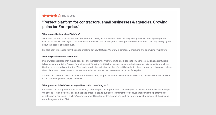 Webflow 4 star review