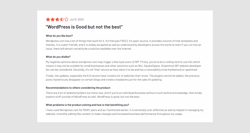 WordPress 4 star review