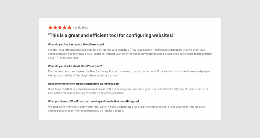 WordPress 5 star review