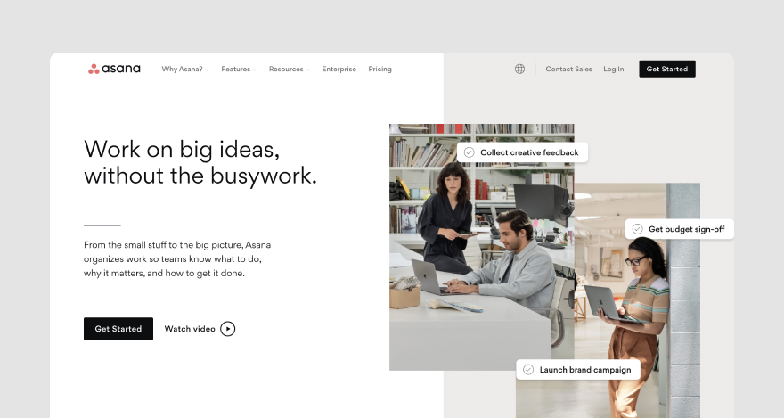 Homepage of workflow management software Asana