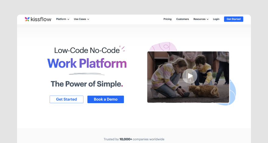 Homepage of workflow management software Kissflow