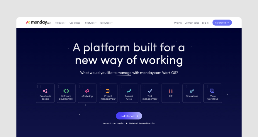Homepage of workflow management software Monday.com