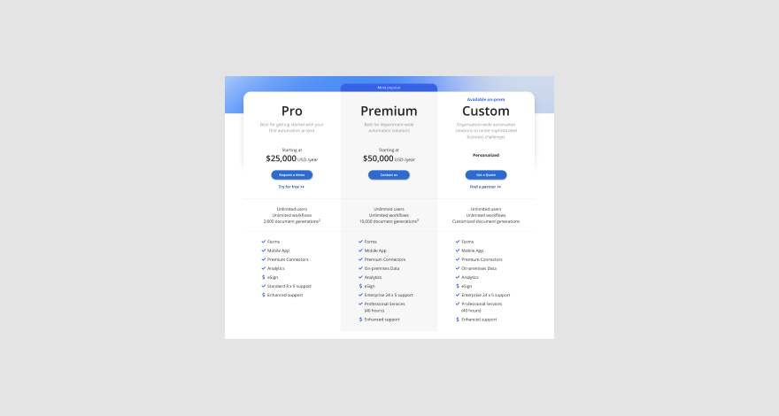 Pricing page for workflow management software Nintex