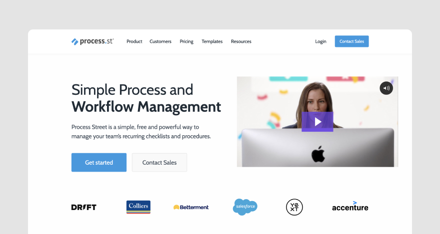 Homepage of workflow management software Process Street